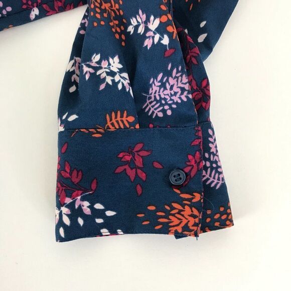 Lane Bryant Floral Leaf Print Blouse Women's Plus 14/16 Roll Tab Split V-Neck - Picture 3 of 10